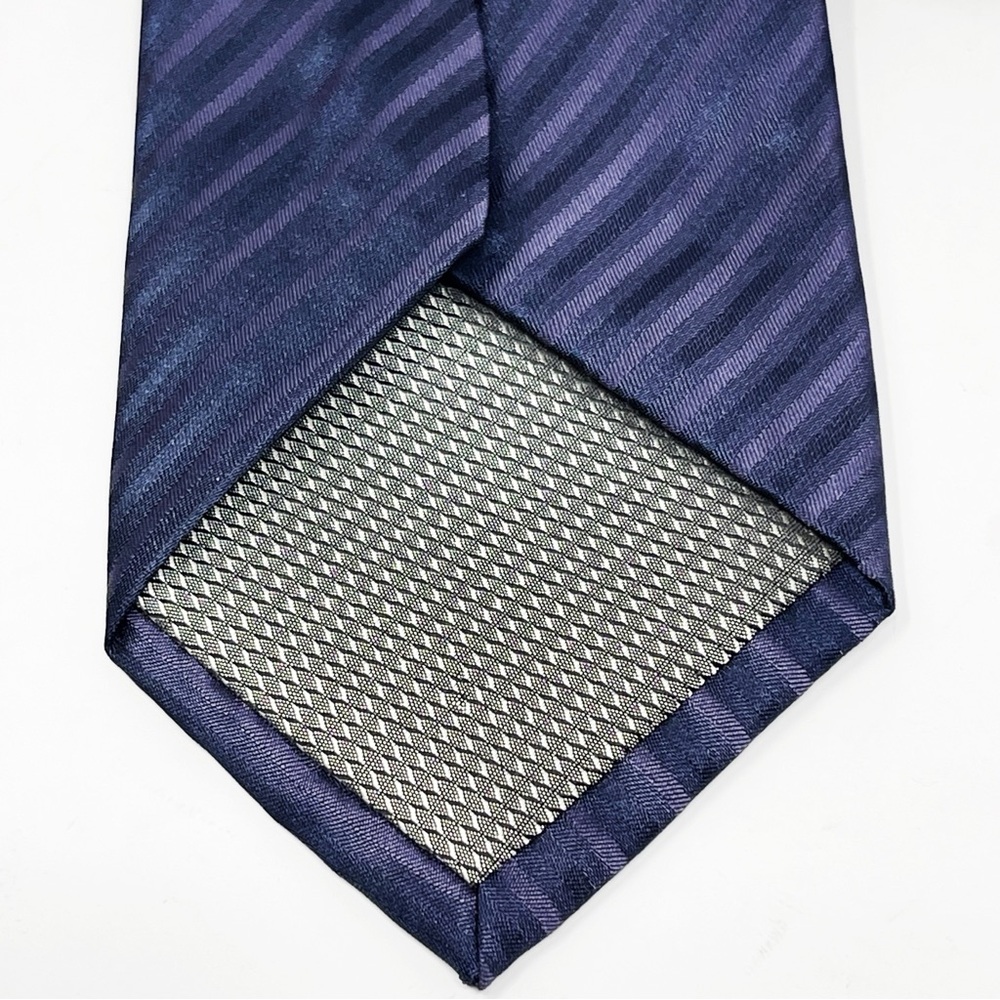 Bergamo New York Men's Formal Striped Necktie Navy Blue Neck Tie Textured Satin - Picture 6 of 9